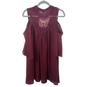 Rue 21 Red Cold Shoulder High Neck Midi Dress Size Small